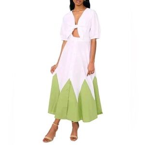 🆕 CeCe White cotton Two-Tone Cutout Front Tie V-Neck Maxi Dress Size S
